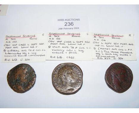 Three Roman Sestertius coins of Septimius Severus (AD193-211) - Rome Mint 