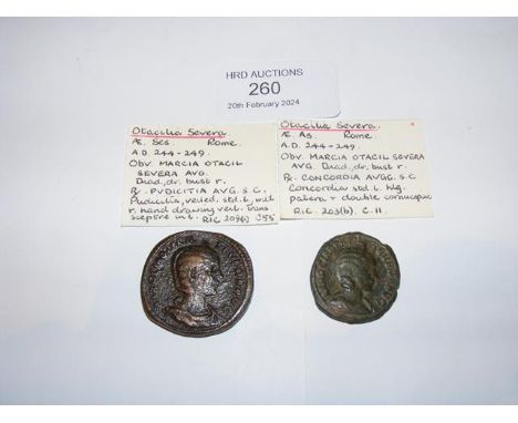 One Roman Sestertius and one AS coin of Otacilia Severa (Wife of Philip I) - Rome Mint  