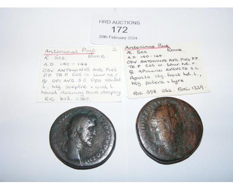 Two Roman Sestertius coins of Antoninus Pius (AD138-161) 