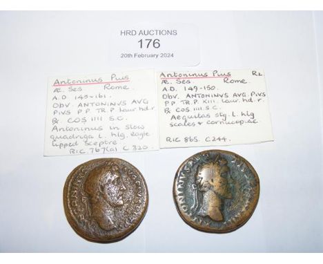 Two Roman Sestertius coins of Antoninus Pius (AD138-161) - Rome Mint  