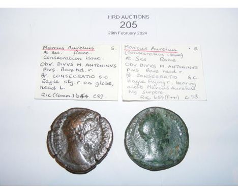 Two Roman Sestertius coins of Marcus Aurelius (AD161-180) - Rome Mint 