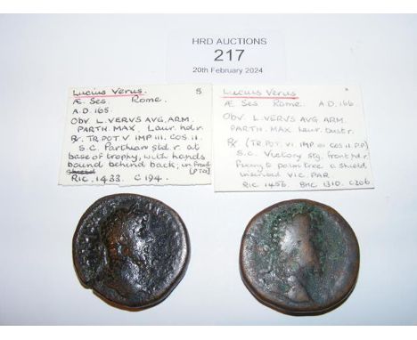 Two Roman Sestertius coins of Lucius Verus (AD161-169) - Rome Mint 