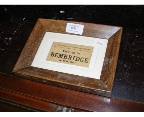 A framed 'Victoria to Bembridge' railway ticket