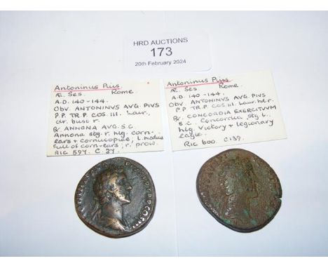 Two Roman Sestertius coins of Antoninus Pius (AD138-161) 
