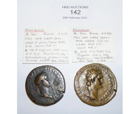 Two Sestertius coins of Domitian (AD81-96) - Rome Mint 