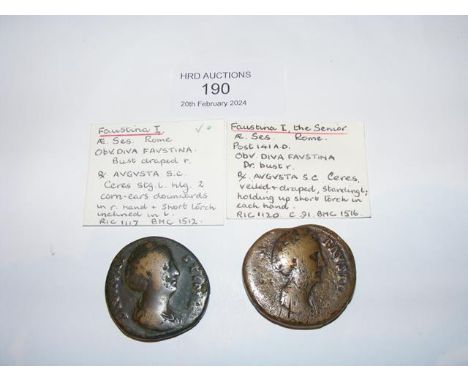 Two Roman Sestertius coins of Faustina The Senior (Died AD141) - Rome Mint 