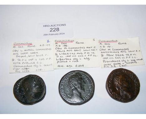 Three Roman Sestertius coins of Commodus (AD177-192) - Rome Mint 