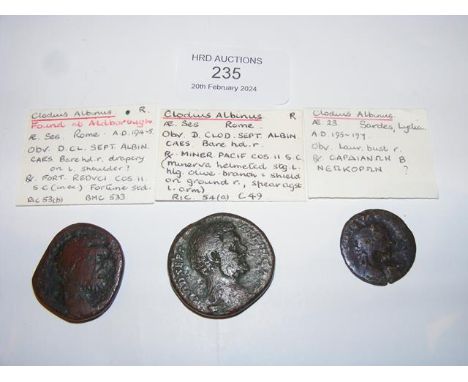 Two Roman Sestertius and one AE23 coin of Clodius Albinus (AD195-197) - Rome and Sardes Mints 