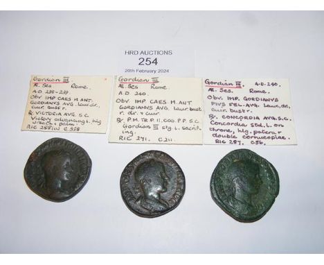 Three Roman Sestertius coins of Gordian III (AD238-244) - Rome Mint 