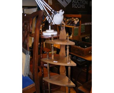 An Anglepoise style lamp, together with two whatnots