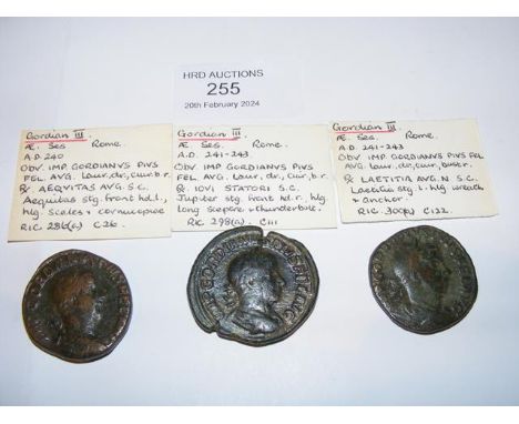 Three Roman Sestertius coins of Gordian III (AD238-244) - Rome Mint 