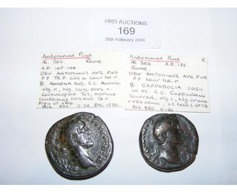 Two Roman Sestertius coins of Antoninus Pius (AD138-161) - Rome Mint 