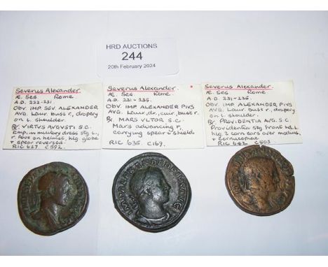 Three Roman Sestertius coins of Severus Alexander (AD222-235) - Rome Mint 