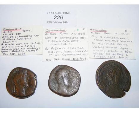 Three Roman Sestertius coins of Commodus (AD177-192) - Rome Mint 