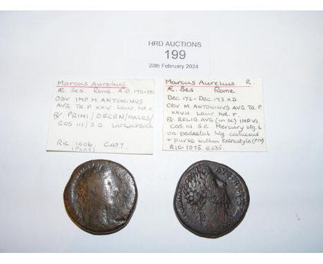 Two Roman Sestertius coins of Marcus Aurelius (AD161-180) - Rome Mint 