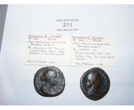Two Roman Sestertius coins of Faustina Junior - Rome Mint  