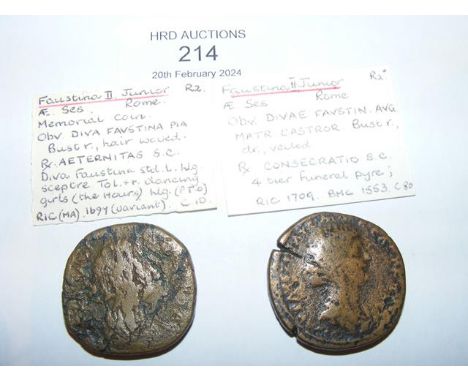 Two Roman Sestertius coins of Faustina Junior - Rome Mint 