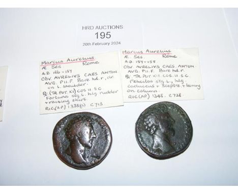 Two Roman Sestertius coins of Marcus Aurelius (AD161-180) - Rome Mint 