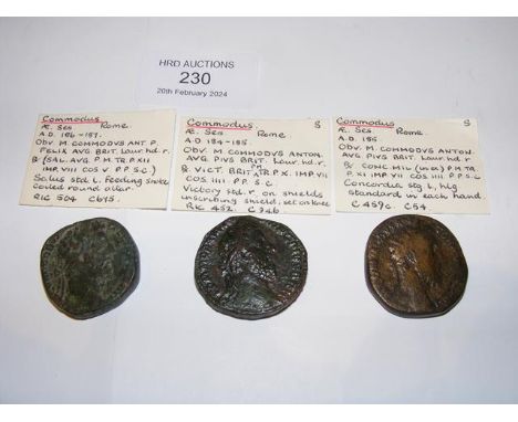 Three Roman Sestertius coins of Commodus (AD177-192) - Rome Mint 