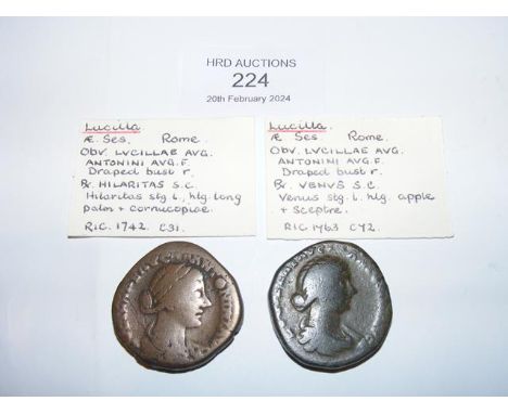 Two Roman Sestertius coins of Lucilla (Died circa AD182) 