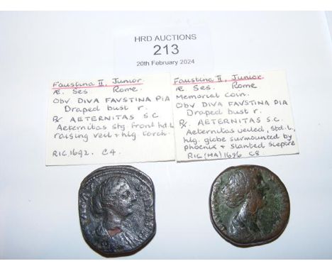Two Roman Sestertius coins of Faustina Junior - Rome Mint 