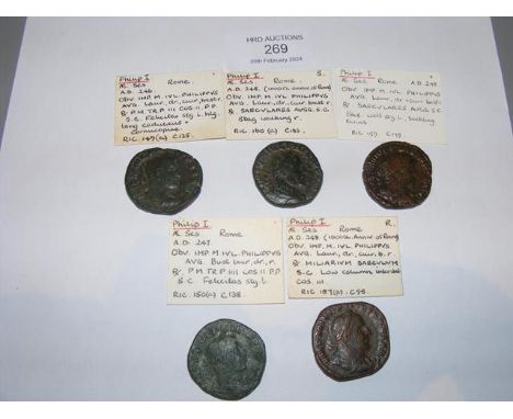 Five Roman Sestertius coins of Philip I (AD246-249) - Rome Mint 