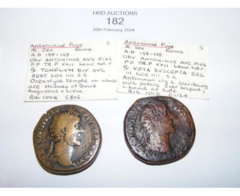 Two Roman Sestertius coins of Antoninus Pius (AD138-161) 