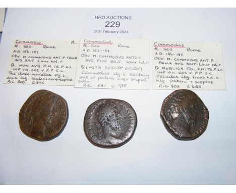 Three Roman Sestertius coins of Commodus (AD177-192) - Rome Mint 