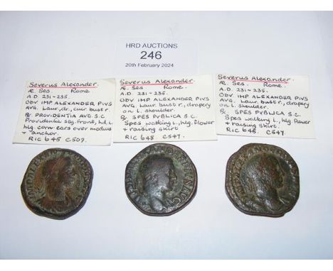 Three Roman Sestertius coins of Severus Alexander (AD222-235) - Rome Mint 