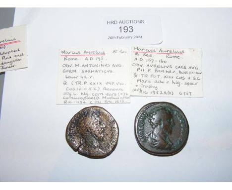 Two Roman Sestertius coins of Marcus Aurelius (AD161-180) - Rome Mint 