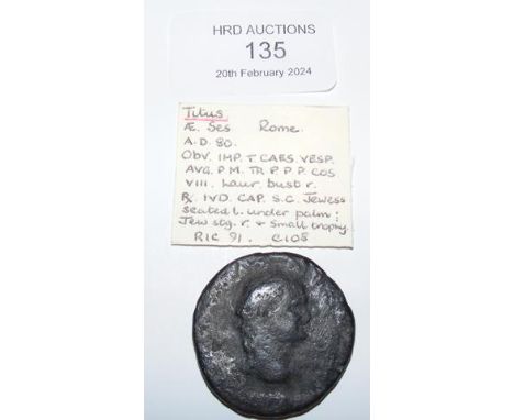 A Roman Sestertius coin of Titus (AD41-81) - Rome Mint, Judaea Capta commemorative 