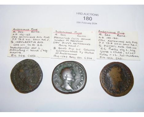 Three Roman Sestertius coins of Antoninus Pius (AD138-161) - Rome Mint 