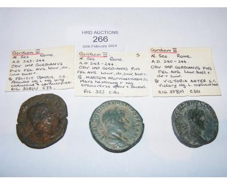 Three Roman Sestertius coins of Gordian III (AD241-243) - Rome Mint 