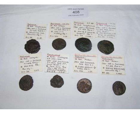 Eight assorted Roman Imperial Antoninianus bronze and other coins of Postumus (AD259-268)
