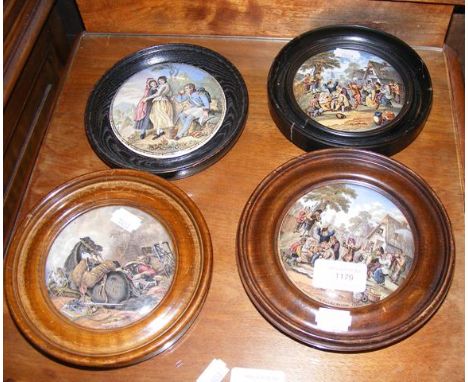 Four antique Prattware lids - framed