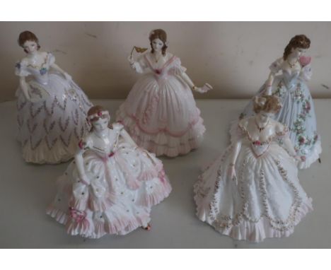 Five Royal Worcester fine bone china figures, inspired by the romance of the Victorian era, "The Last Waltz", "Sweet Valentin