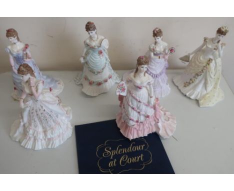 Set of six Royal Worcester "Splendor at Court" series figurines, "The Golden Jubilee Ball", "A Royal Presentation", "Royal An