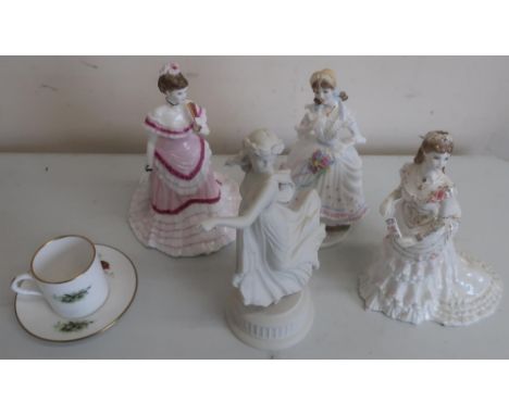 Royal Worcester limited edition figures, "The Village Bride", "Dazzaling Celebration", "First Dance" with poster, Robin teacu