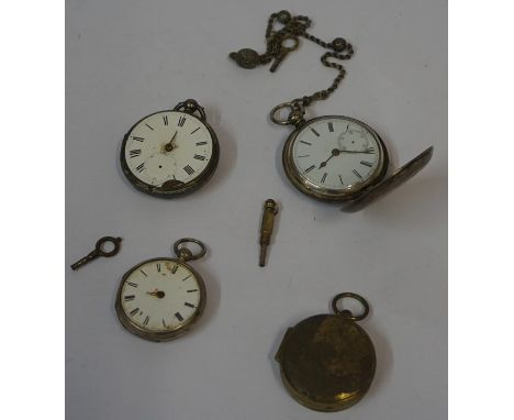 Three Victorian Silver Pocket Watch Parts, also with a pocket compass, (4)