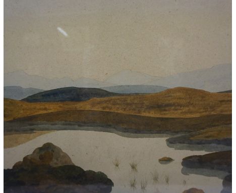 Ernst Michael Dinkel A.R.W.S (British 1894-1983) "Sunset Ersary Barra" Watercolour, signed lower right, 34cm x 43cm, to verso