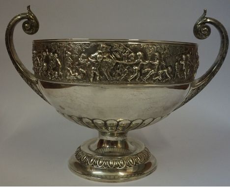 A Large Late Victorian Silver Two Handled Bowl, Hallmarks for Elkington &amp; Co, Birmingham 1898, Decorated with allover pan