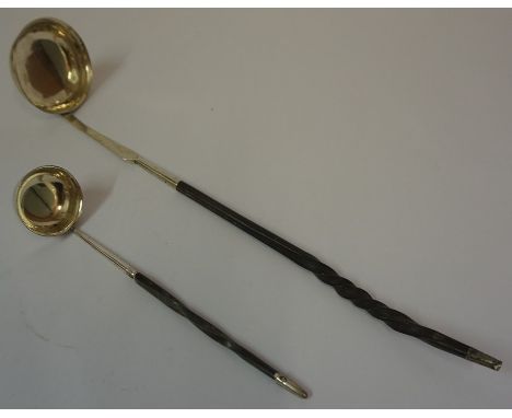 Two Silver Toddy Ladles, Having whalebone style handles, indistinctly stamped to underside of larger example, 20cm, 34cm long