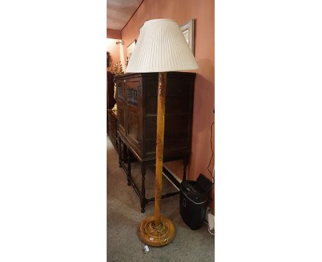 A Chinese Style Carved Wood Floor Lamp, with shade, fitted for electricity, 161cm high 