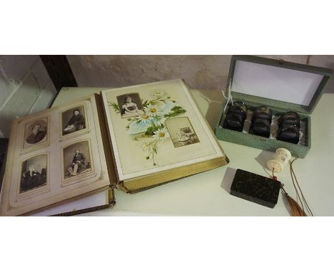 A Mixed Lot of Victorian and Later Collectables, To include a Victorian photo album, shooting stick, glass paperweights, a se