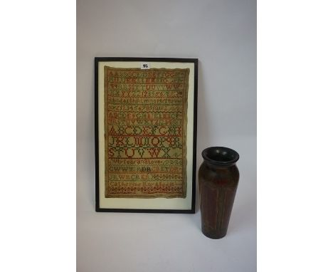 An Antique Framed Sampler, Worked by Catherine Roy aged 10, no date, 46cm x 29cm, also with an Art Nouveau tubed lined style 