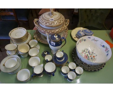 A Mixed Lot of Victorian and Later Pottery and China, To include a Victorian pottery tureen on stand, a Royal Worcester cabin