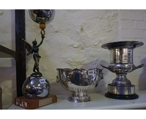 A Silver Plated Rose Bowl, Decorated with allover embossed panels of roses, having lion mask ring handles, engraved to front 