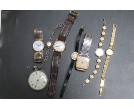 A SELECTION OF VINTAGE WATCHES ETC, to include gold examples, Rotary quartz etc together with a hallmarked silver pocket watc