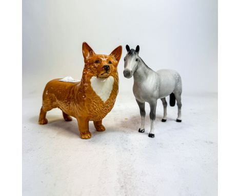 Beswick Matte grey pony and Beswick Corgi Dog. (2)