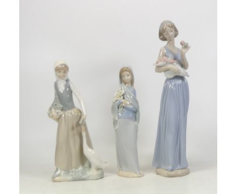 Lladro Figurine Girl Holding Calla Lilies 4650 also Nao Bouquet Figurine 1350 and Lady Feeding Geese. Tallest 33cm (3)